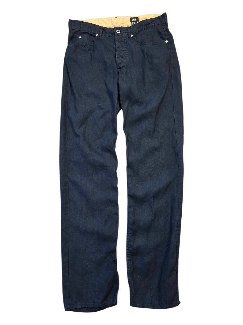 H&M Men's Navy Blue 100% Linen 5-Pocket Straight-Leg Pants - Size 30R*